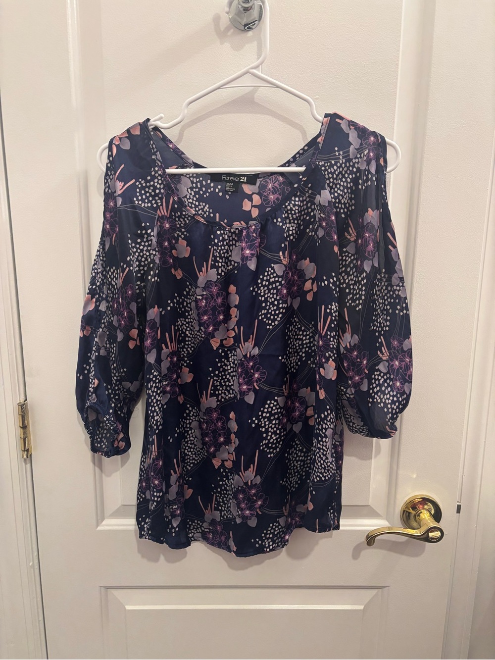 Forever 21 Navy Floral Cold-Shoulder Top